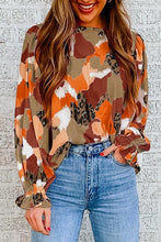 Load image into Gallery viewer, Abstract and Leopard Print Blouse with Puffy Long Sleeves
