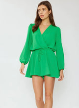 Load image into Gallery viewer, Long Sleeve Romper with a Surplice V-Neck in Kelly Green