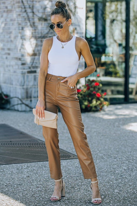 Khaki Leather Pants with Pockets – RileyRae Boutique