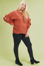 Load image into Gallery viewer, Ruffle Sleeve Blouse in Terra Cotta