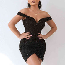 Load image into Gallery viewer, Sequin Off-Shoulder Mini Dress