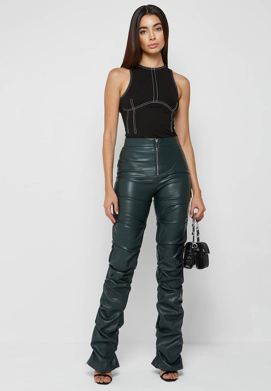 Sexy PU Leather Pants in Forest Green