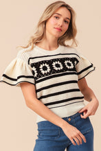 Load image into Gallery viewer, BiBi Granny Square Short Sleeve Striped Sweater
