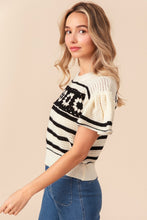 Load image into Gallery viewer, BiBi Granny Square Short Sleeve Striped Sweater
