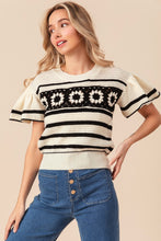 Load image into Gallery viewer, BiBi Granny Square Short Sleeve Striped Sweater
