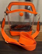 Load image into Gallery viewer, Clear Purse, Bag, Crossbody Bag in Orange or Navy Blue
