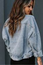 Load image into Gallery viewer, Leopard Blocked, Light Blue Denim Jacket
