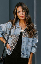 Load image into Gallery viewer, Leopard Blocked, Light Blue Denim Jacket
