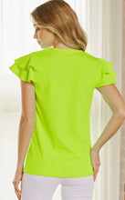 Load image into Gallery viewer, Neon Green Top with Ruffled Tulip Sleeves
