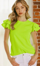 Load image into Gallery viewer, Neon Green Top with Ruffled Tulip Sleeves
