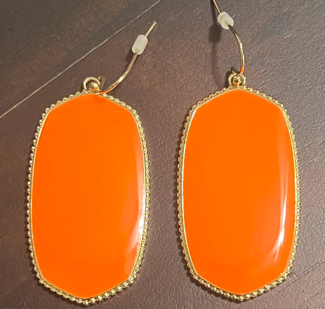 Orange Earrings with Gold Plated Trim