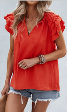 Load image into Gallery viewer, V Neck Casual Ruffle Sleeve Top In Red or White
