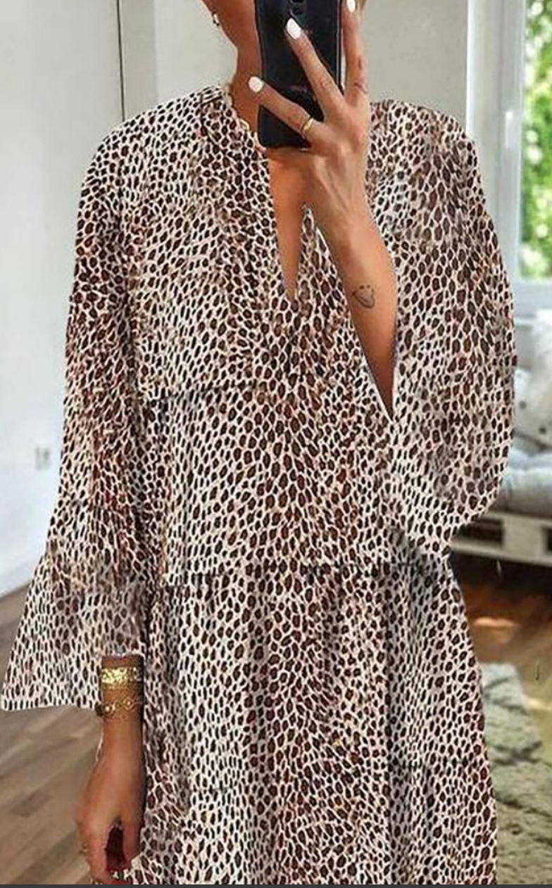 V Neck Leopard Print Dress