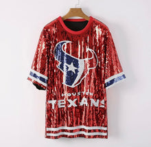 Load image into Gallery viewer, Houston Texans Sequin Jersey Dress in Red or Blue
