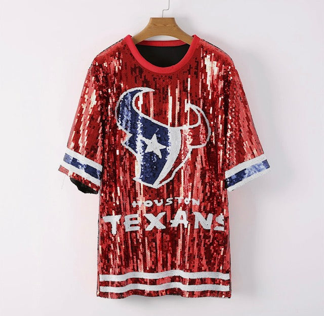 Houston Texans Sequin Jersey Dress in Red or Blue