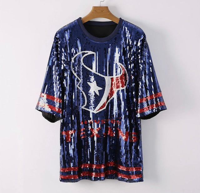Houston Texans Sequin Jersey Dress in Red or Blue RileyRae Boutique Houston Texans Sequin Jersey Dress in Red or Blue RileyRae Boutique