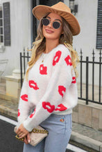 Load image into Gallery viewer, Printed Round Neck Long Sleeve Fuzzy Sweater
