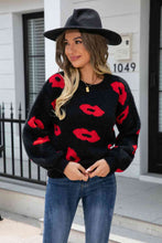 Load image into Gallery viewer, Printed Round Neck Long Sleeve Fuzzy Sweater
