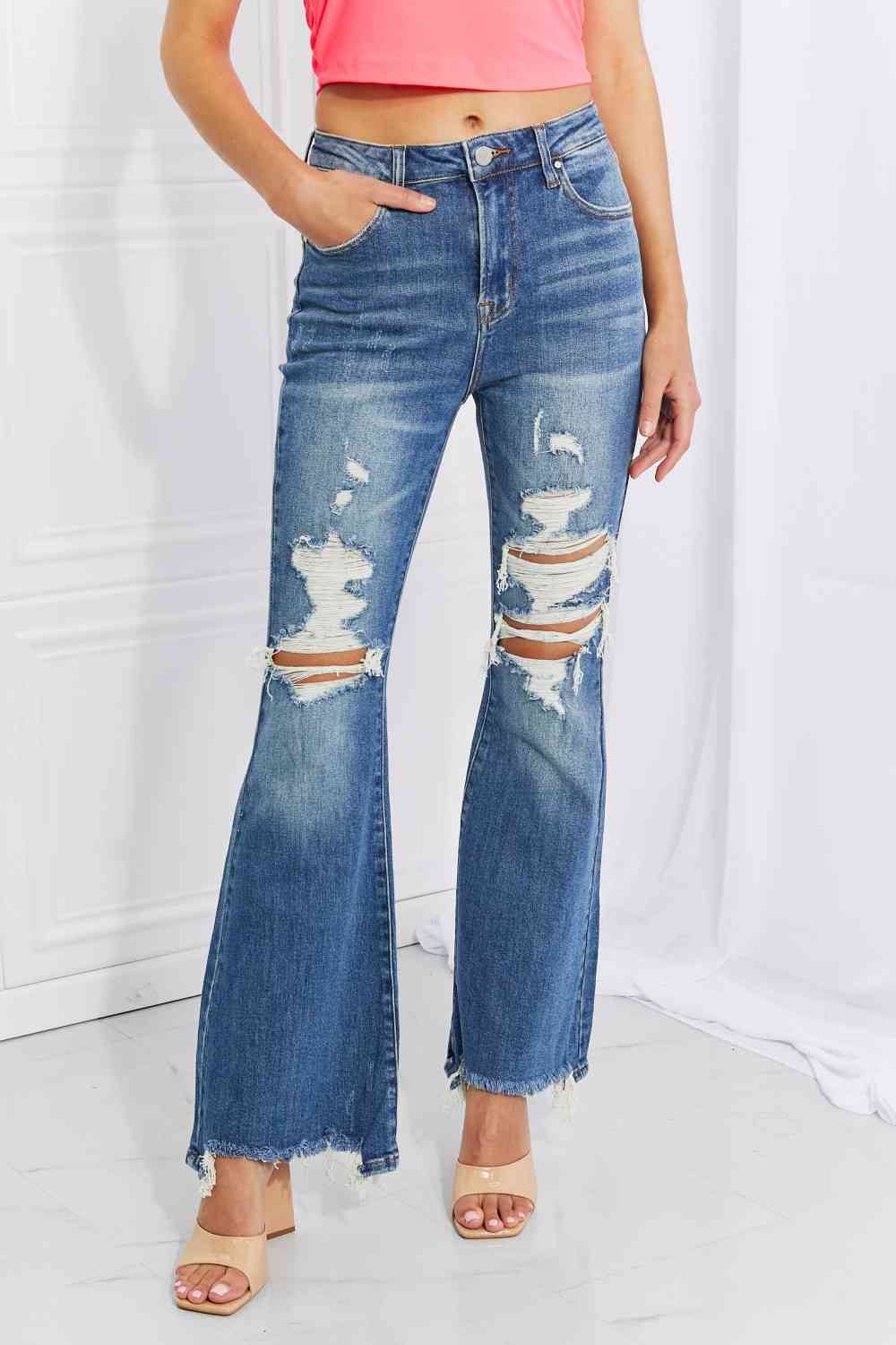 Hazel High Rise Distressed Flare Jeans