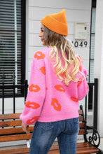 Load image into Gallery viewer, Printed Round Neck Long Sleeve Fuzzy Sweater
