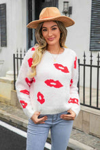 Load image into Gallery viewer, Printed Round Neck Long Sleeve Fuzzy Sweater
