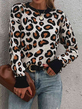 Load image into Gallery viewer, Leopard Round Neck Dropped Shoulder Sweater
