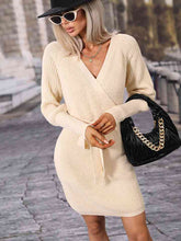 Load image into Gallery viewer, Surplice Neck Tie Waist Sweater Dress
