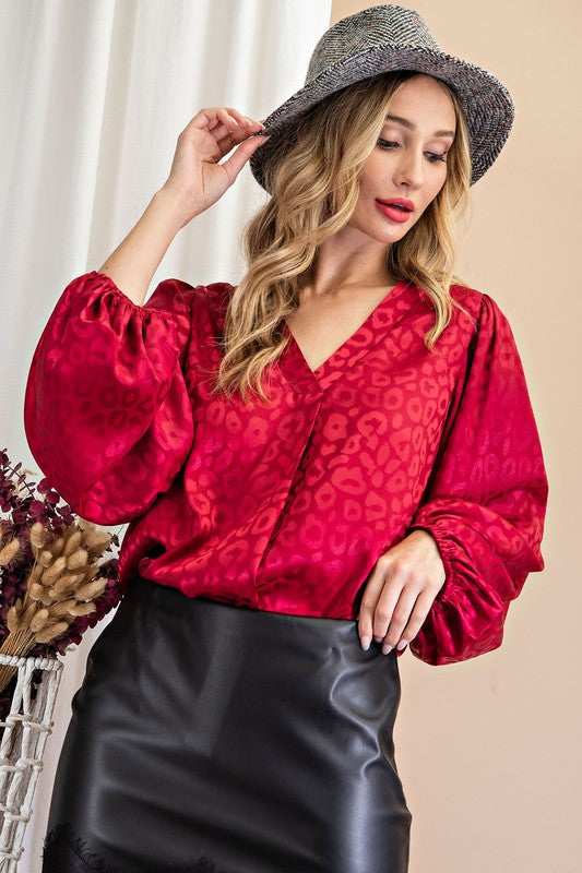 Wine Color Animal Print Blouse