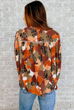 Load image into Gallery viewer, Abstract and Leopard Print Blouse with Puffy Long Sleeves
