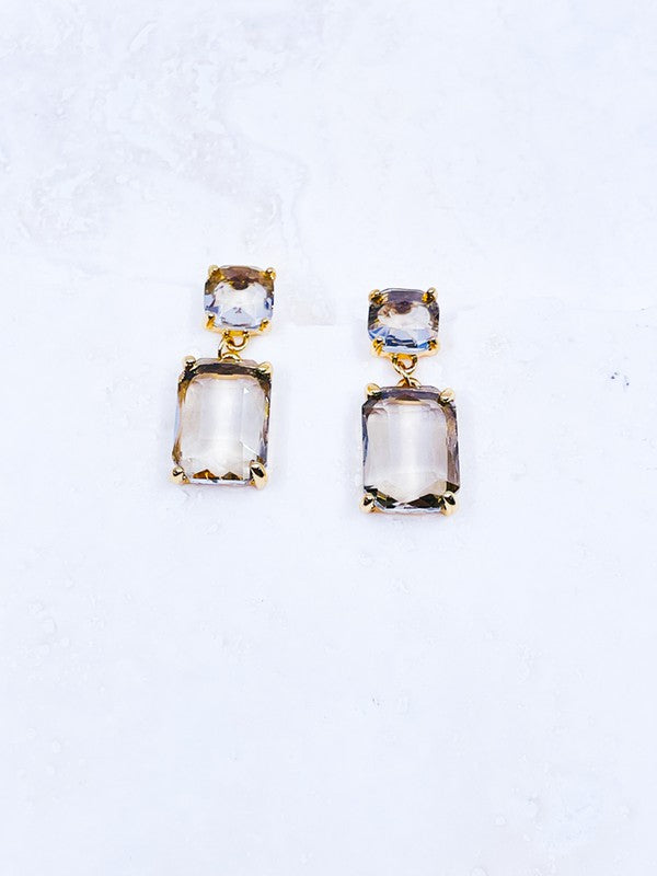 Two Linked Cushion Cut Glass Earrings