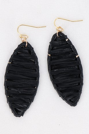 Raffia Weave Teardrop Earrings in Black