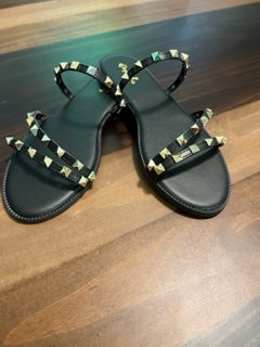 Rockstud Strap Flat Slide Sandals in Black