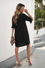 Load image into Gallery viewer, Shift Dress with Ruffled Sleeves in Black
