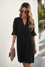 Load image into Gallery viewer, Shift Dress with Ruffled Sleeves in Black
