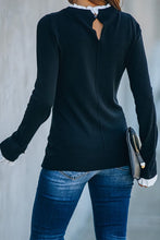 Load image into Gallery viewer, Black Long Sleeve Sweater with a White Collar and Cuffs
