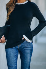 Load image into Gallery viewer, Black Long Sleeve Sweater with a White Collar and Cuffs
