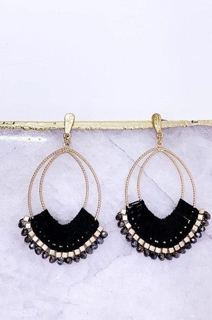 Threaded Hoop Earrings in Black or Grey Color