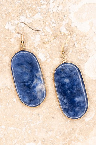 Blue Oval Stone Earrings