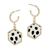 White Cheetah Print Hexagon Drop Earrings