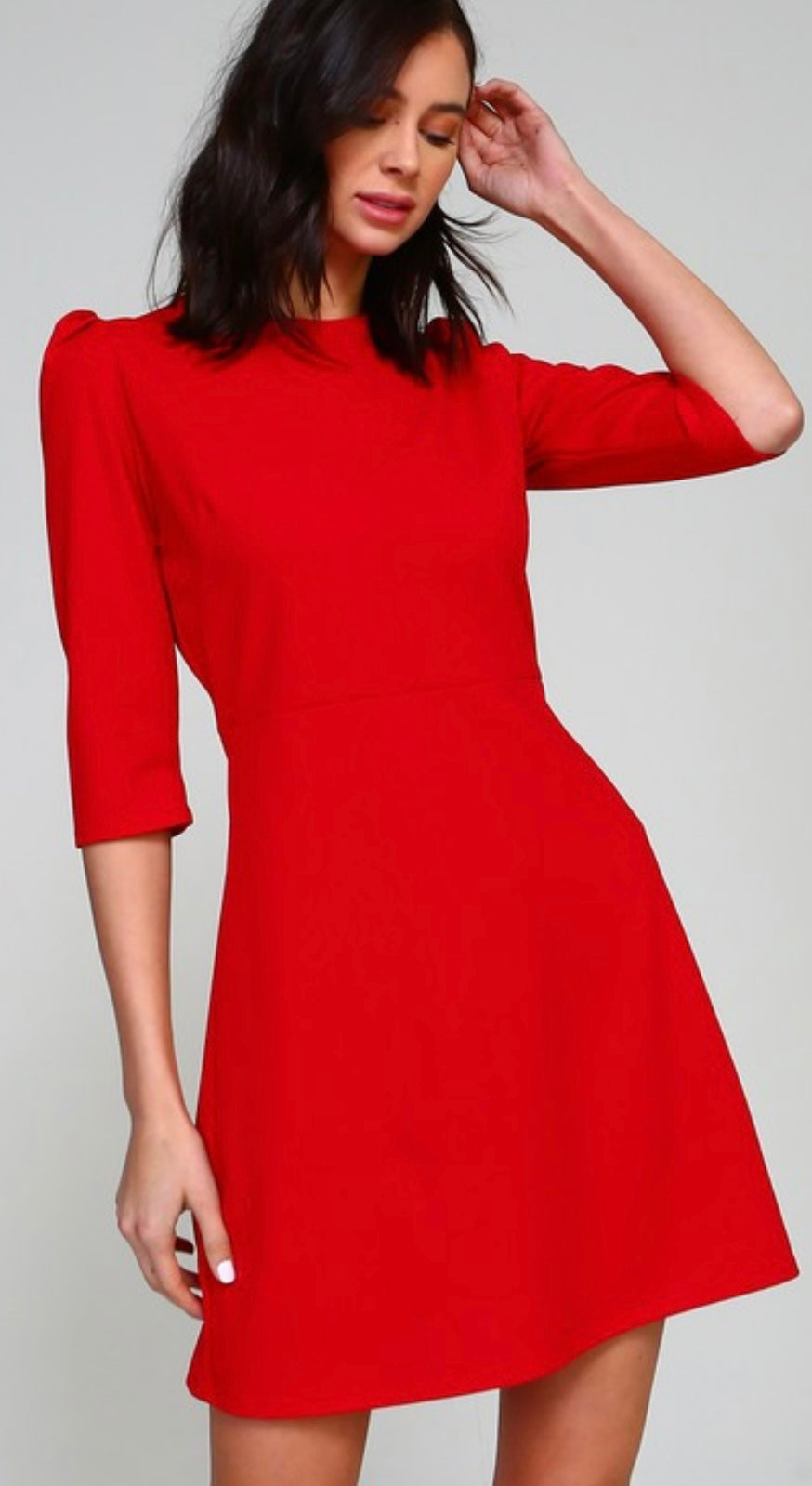 Red Solid A-Line Dress