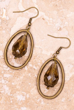 Oval Hoop Earrings with Dangle Bead Charm