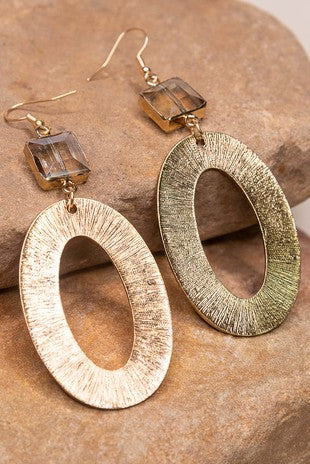 Metal Oval Hoop Charm Earrings