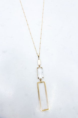 Gold Necklace with Long Rectangle Pendant