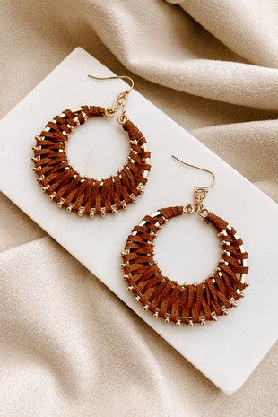 Gold and Brown Dangle Hoop Earrings