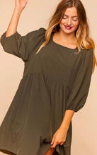 Load image into Gallery viewer, Olive Puff Sleeve Babydoll Dress
