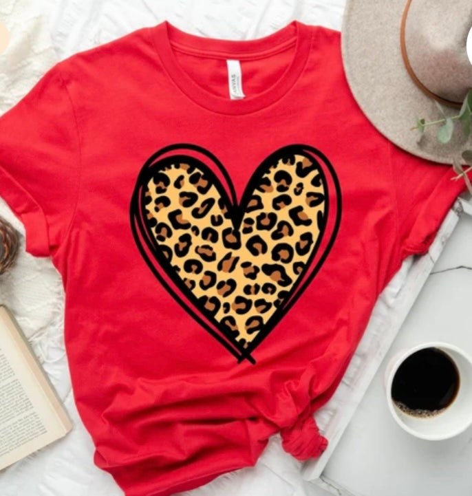 Red T-Shirt with a Leopard Heart