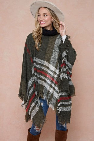 Plaid Turtle Neck Poncho