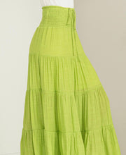 Load image into Gallery viewer, High Waisted Lime Tiered Skirt with Drawstring Closure
