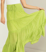 Load image into Gallery viewer, High Waisted Lime Tiered Skirt with Drawstring Closure
