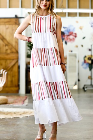 Sleeveless Stripe Multicolored Maxi Dress